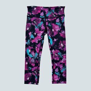 Lululemon Wunder Under Crop leggings Midnight Bloom Black Deep Fuchsia Sz 6